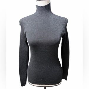 Dana Buchman Silk Black Metallic Glitter Turtleneck Long Sleeve Top Size Small